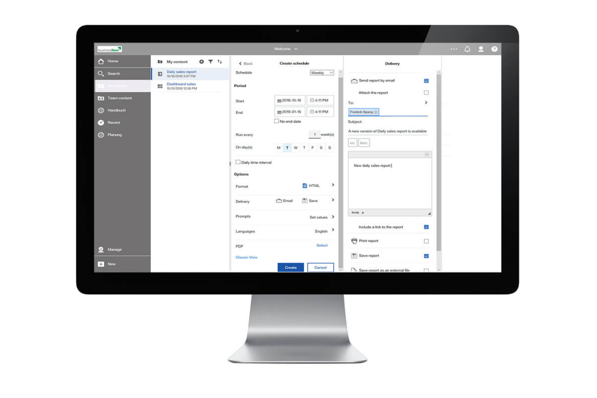 7. Automated report mailing setting